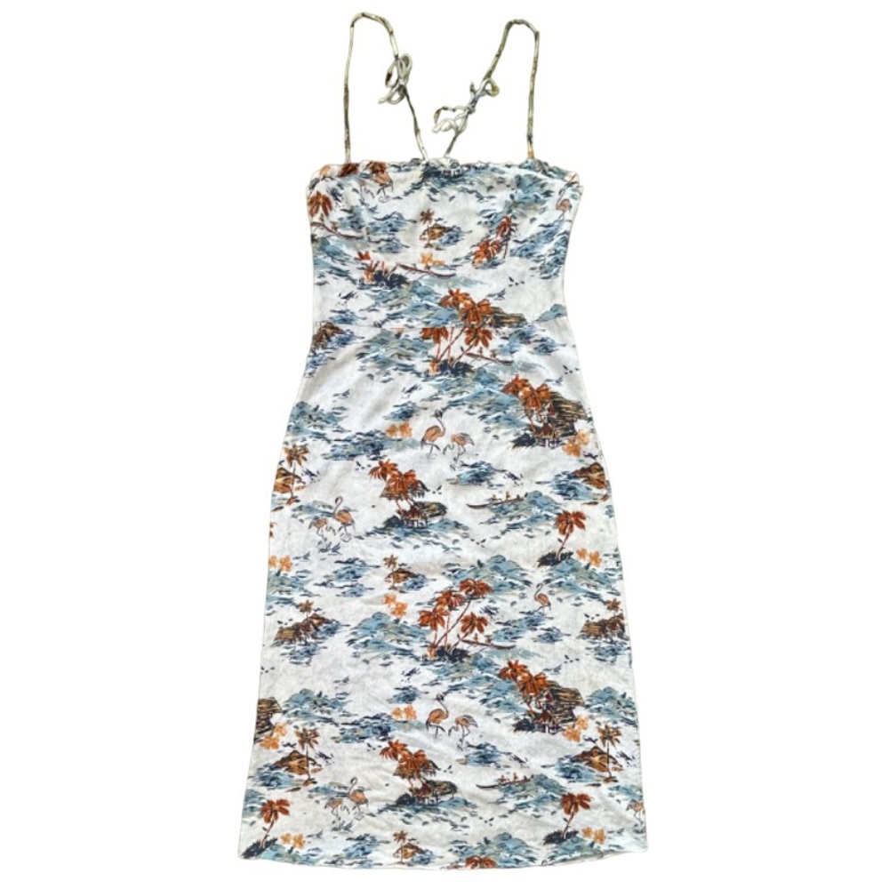 Free People White Tropical Print Slip Dress with Blue and Brown Accents - Picture 1 of 14